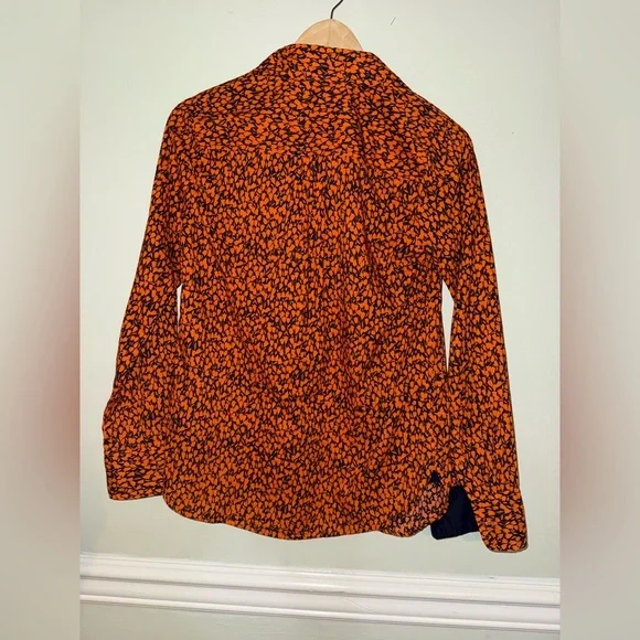 J. Crew Vibrant Orange and Navy Tulip Pattern Women's Button Down Shirt Size XS - Picture 2 of 9